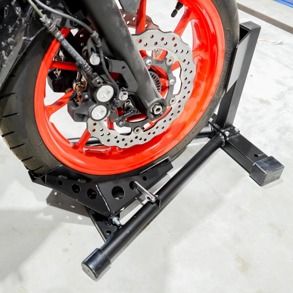 Motorradständer für den Transport vorne – kompatibel mit Rädern von 17 bis 21 Zoll, stabile Halterung für Wartung und Transport (blau)