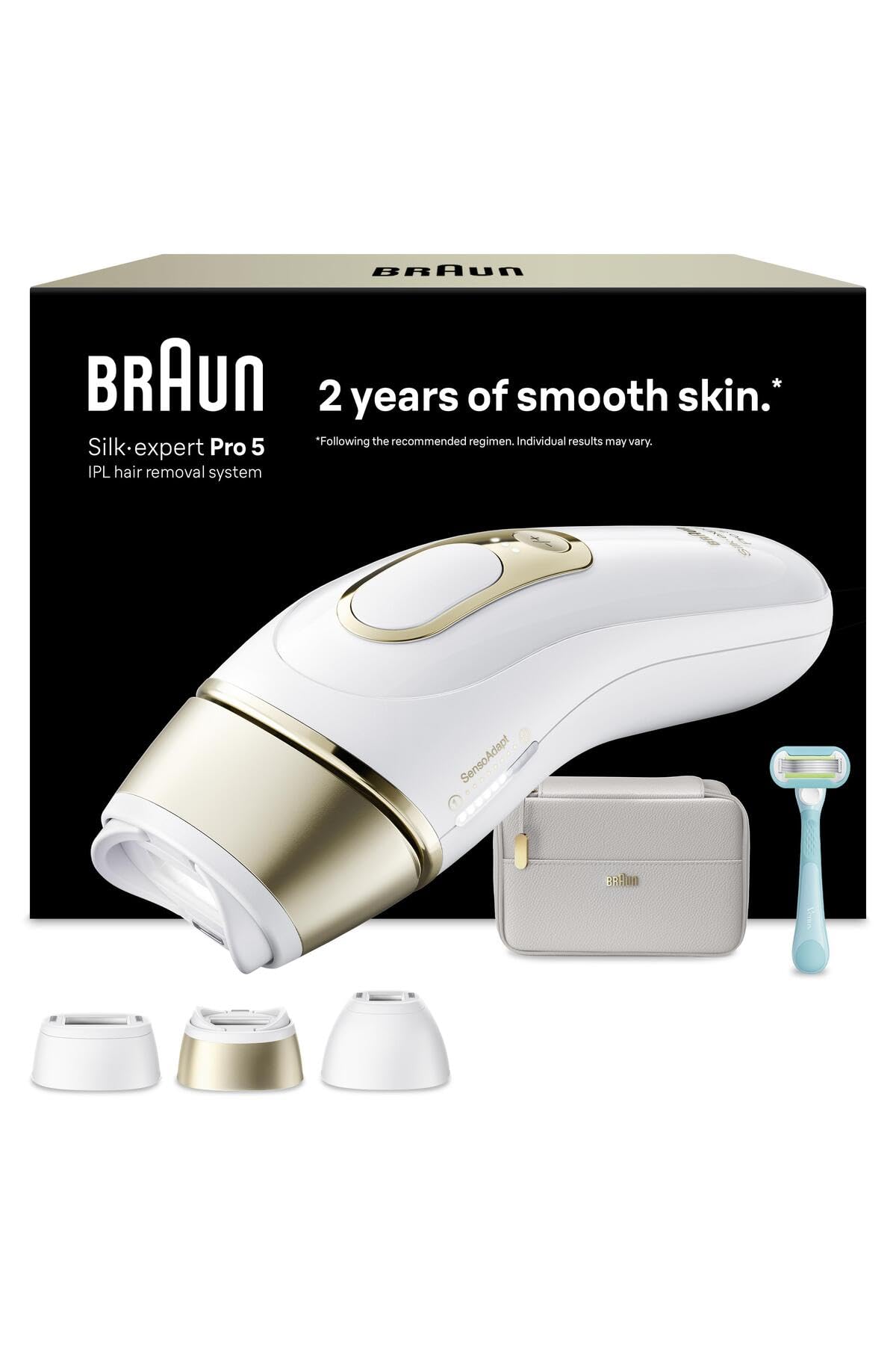 Braun IPL Silk·expert Pro 5, Evde Lazerle Tüy Alma, Çanta, Gillette Venus, 3 Başlık, PL5311