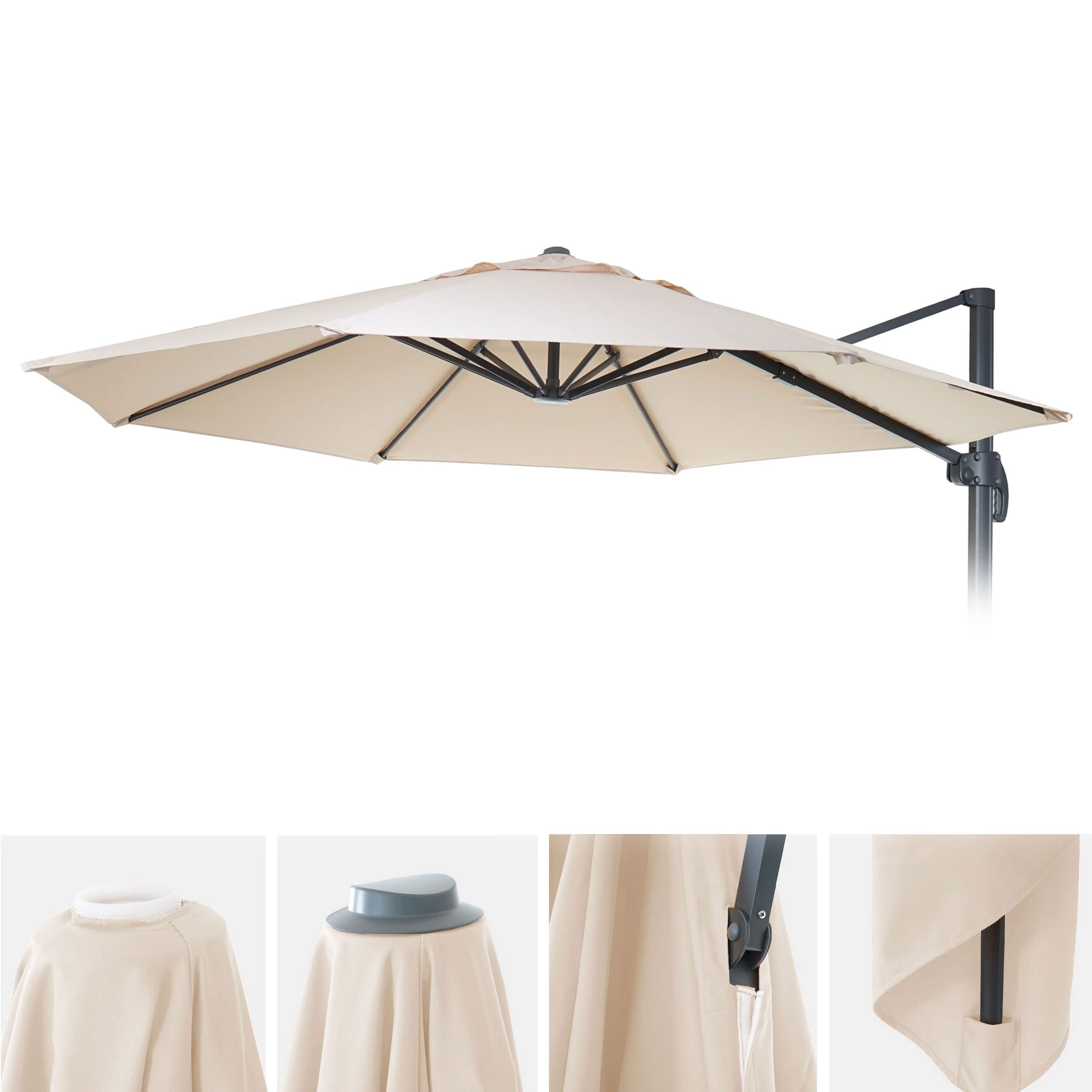 Mendler Lona cubierta para sombrillas redondas descentradas de 8 varillas 3 m tejido 220 g/m² - marfil beige