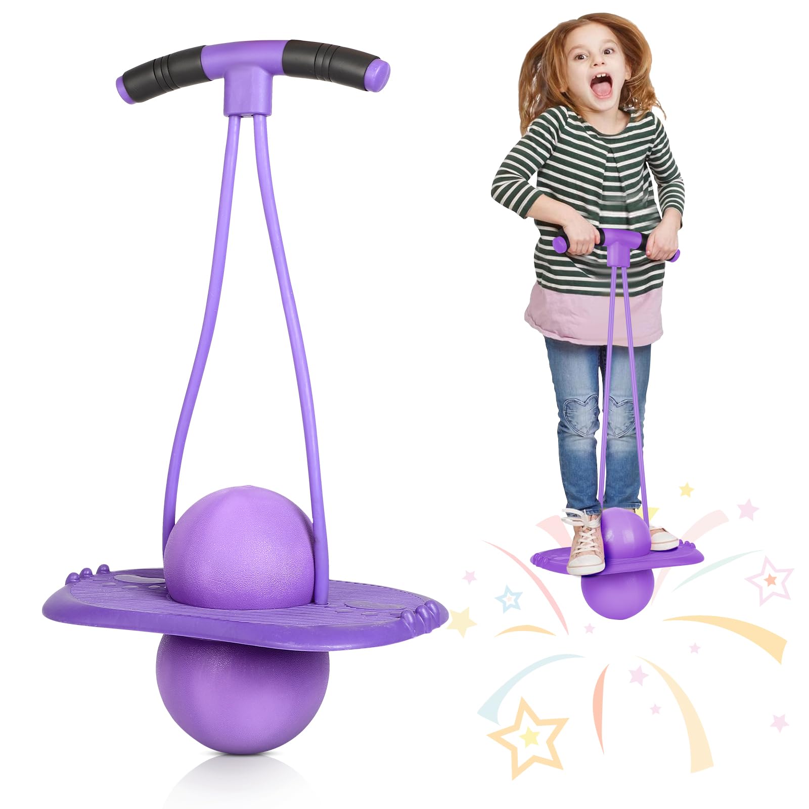 FAHKNS Kids Pogo Ball - Bounce & Play Hopper Ball for Ages 5+, Sturdy Pogo Stick for Kids with Handle, Indoor/Outdoor Active Toy for Balance & Coordination
