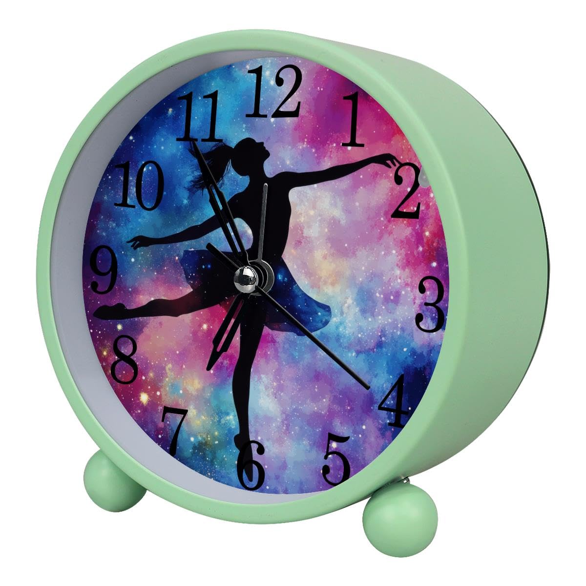 Luoweisi Alarm Clock Dancer Silhouette Starry, Silent Non-Ticking with Night Light, Round Metal Alarm Clock for Office, Battery Operated, Bedroom, Elderly, Adults, Children, Student Gifts