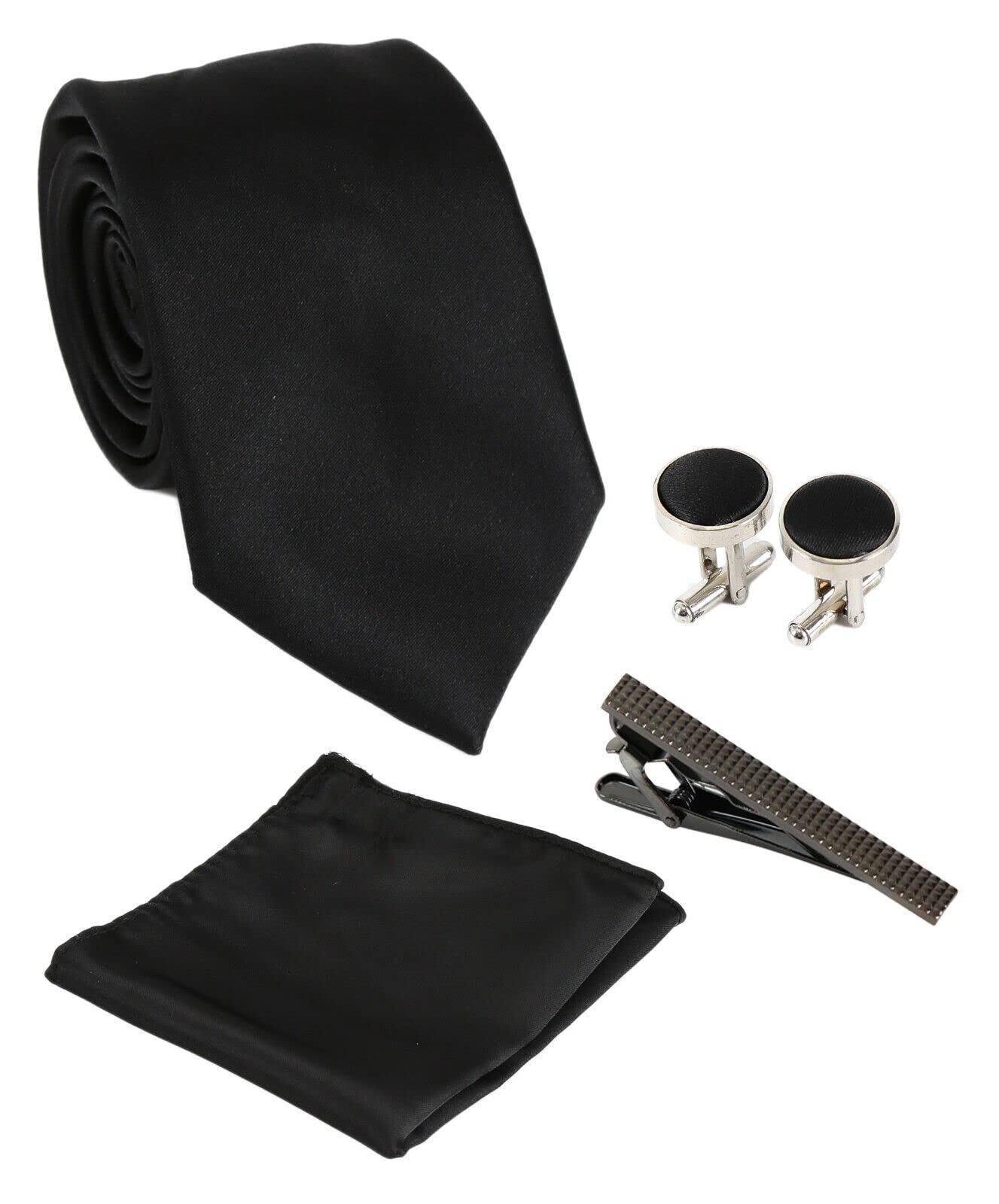 SIRRIMens Classic Solid Satin Tie Cufflink 4 Piece Gift Set 6 Colour Options