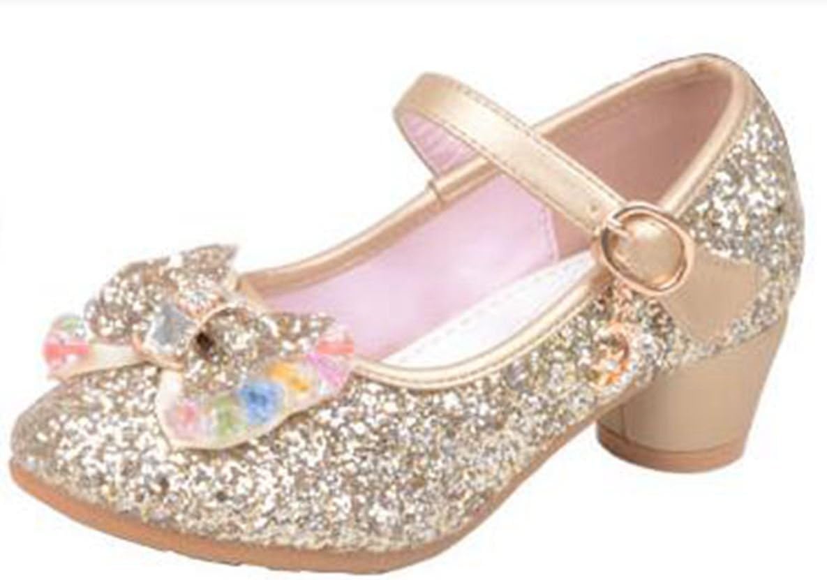 Ychen Mary Jane Kids Girls Glitter Sparkle Low Heels Party Shoes