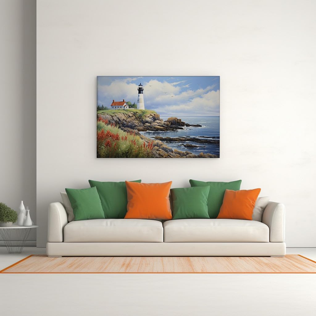 Canvas for Living room. Lighthouse Vigil on the Rocky Shore: An Ode to Maritime Guardians, 27 x 18 inch Canvas Wall Art - Great White Shark - Modern Home Decor