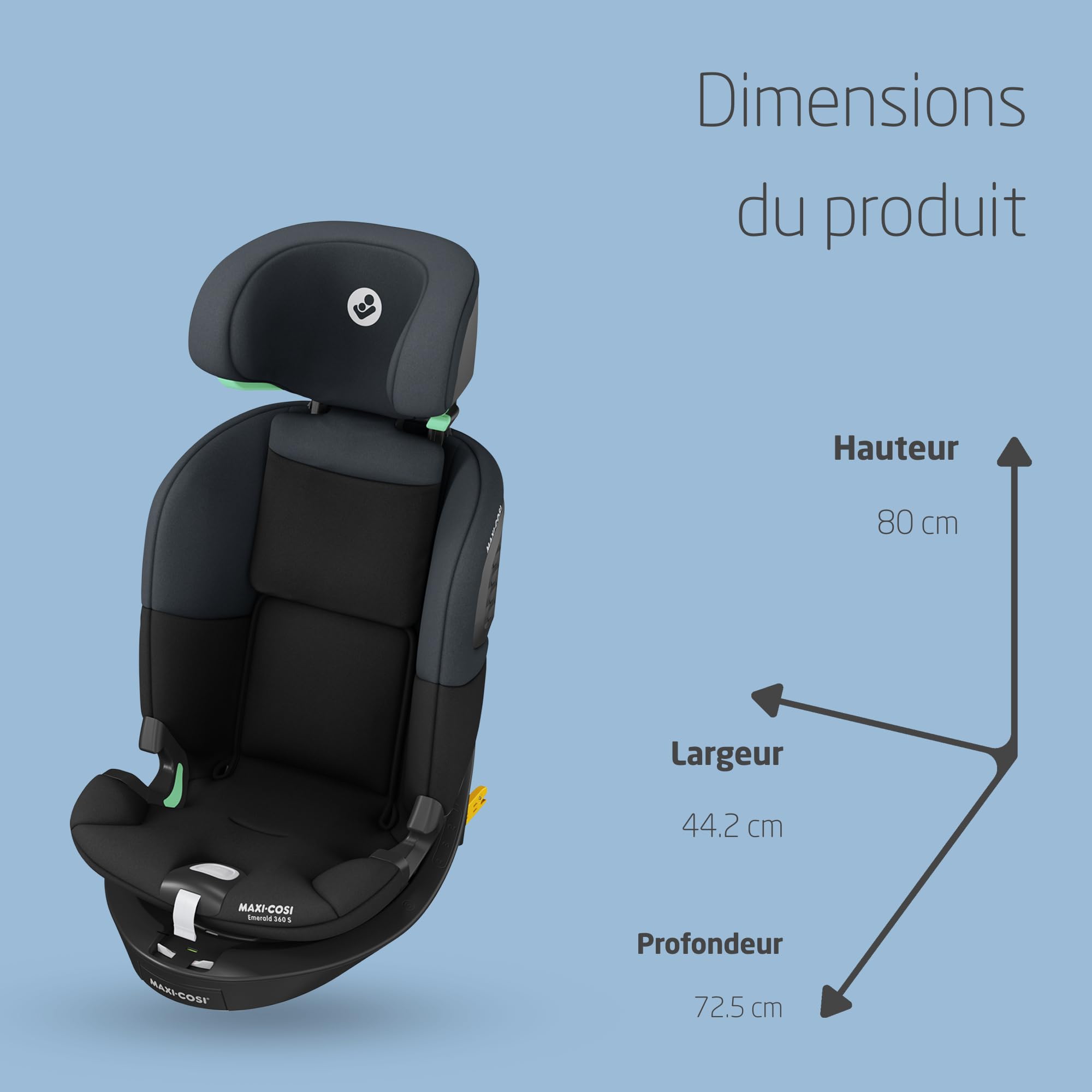 Maxi-Cosi Emerald 360 S i-Size, Siège-auto Isofix 360 Pivotant, 0-12 ans (40-150 cm), Siège-auto bébé & enfant, Rotation FlexiSpin 360°, 4 Inclinaisons, Protection G-CELL, Tonal Black