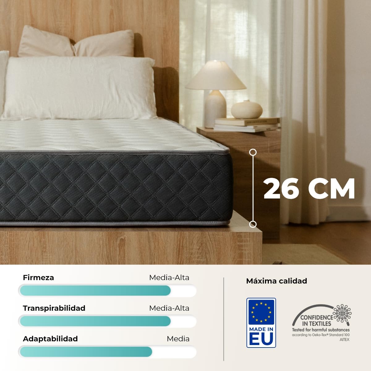 Don Descanso - Colchón 135x190 Viscoelastico Mulhacen DualSense, Altura ± 26cm. Multicapa con Núcleo GravityFoam, Firmeza Alta, Doble Cara Invierno/Verano, Transpirable. Fabricado en España, Gris — view 7