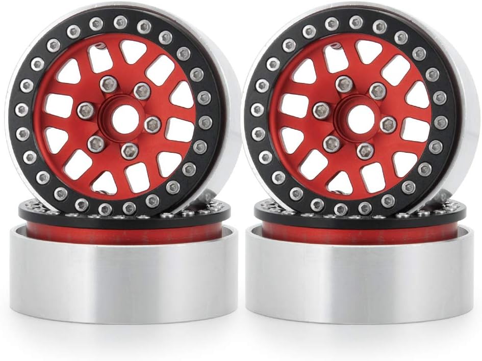 4Pcs 1.9" Beadlock Wheels Rims for 1/10 TRX4 SCX10 90046 D90 CC01 RC Crawler Car(Red Black)