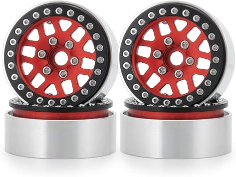 RCLIONS Aluminum Metal 1.9" Beadlock Wheels Rims for 1/10th Rock Crawler Car Axial SCX10 D90 TRX4 -Pack of 4 Black&Red