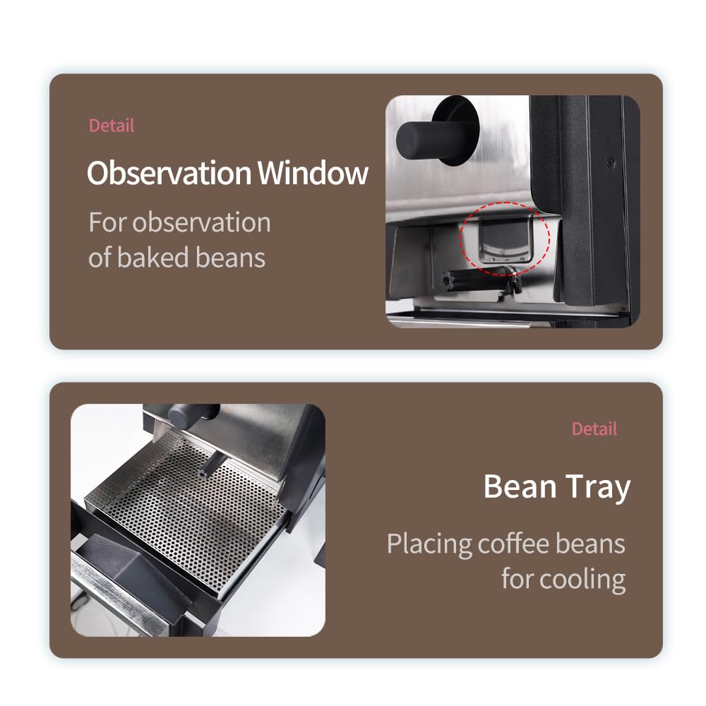Kaffeeröster der zweiten Generation - Electric Coffee Bean Roaster 1000W - Kaffeebohnenröster mit Kaffeespreuabscheider und Absaugung - Dual Control System