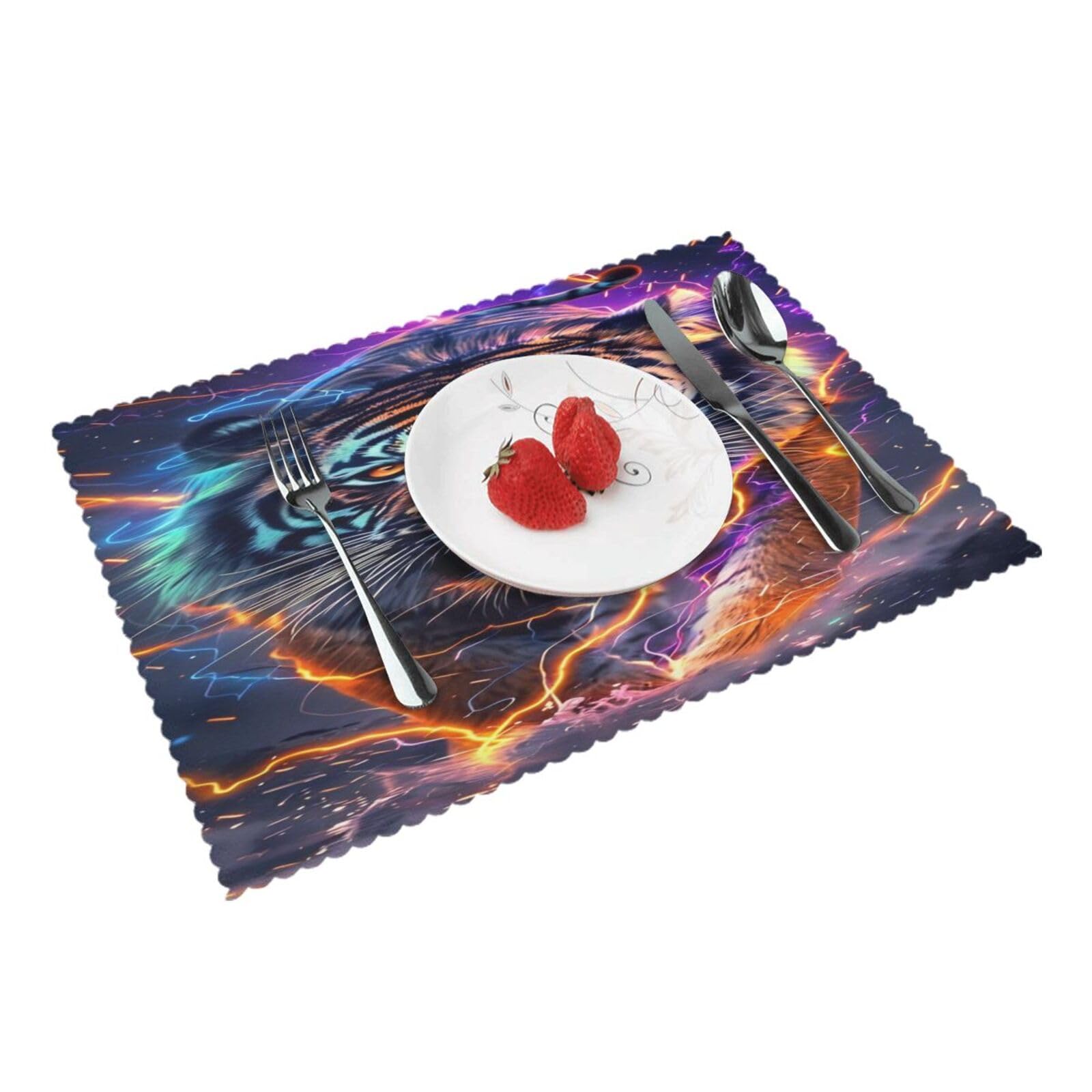 Lightning Tiger Pattern Placemats Set of 4 Print Table Mats Place Mats Table Decor for Kitchen Dining 12X18 in