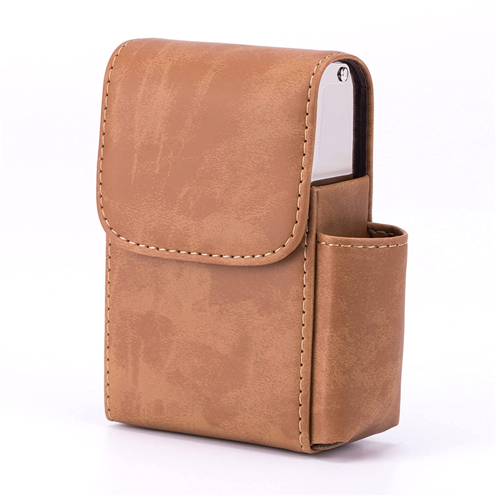 Leather Cigarette Case Men Ultra Thin Portable Cigarettes Box with Lighter Holder and Belt Loop for Men Smoking Nice Gift