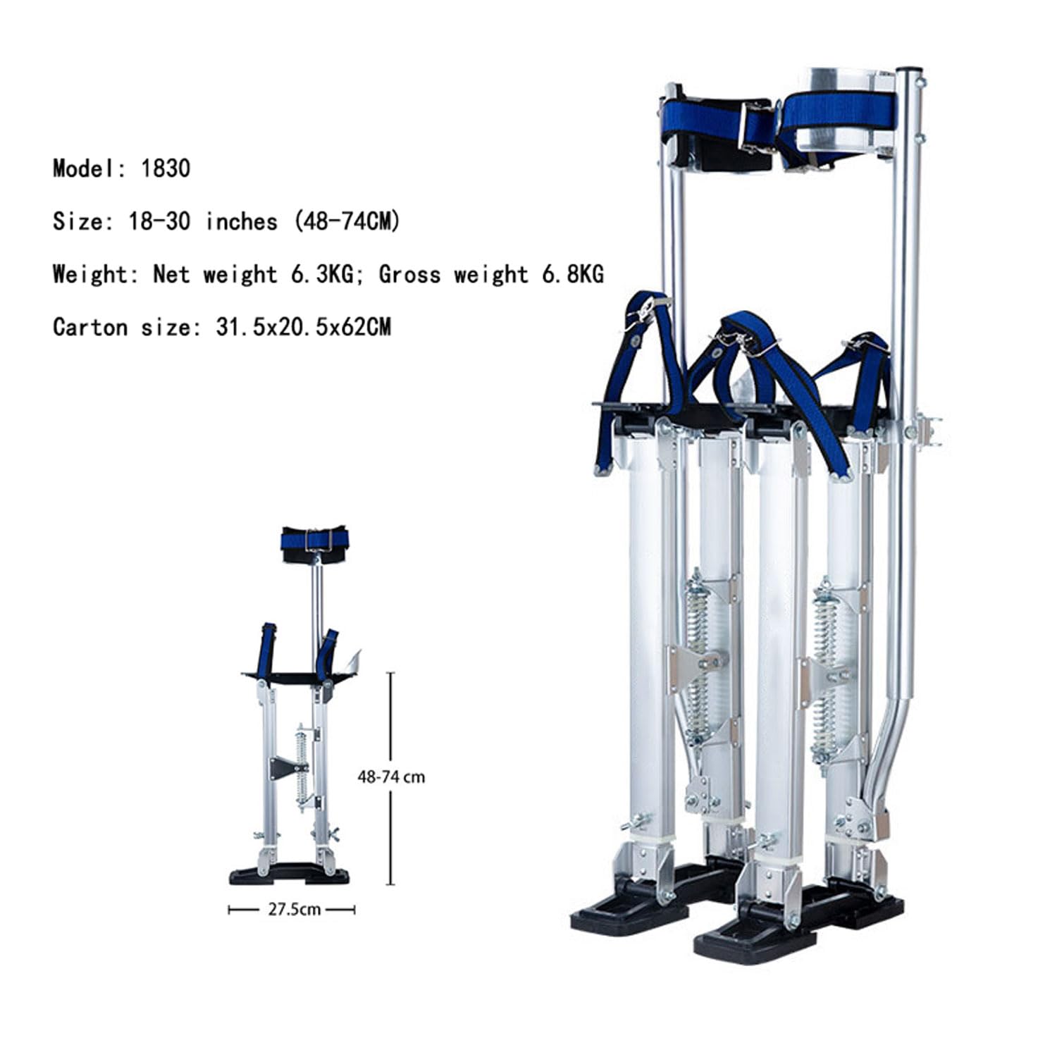 Échasses de travail de 18 à 30 pouces, échasses réglables en aluminium pour cloisons sèches pour adultes avec plaques de pied antidérapantes et genouillères en PVC, capacité de 220 lb, pour le ruban
