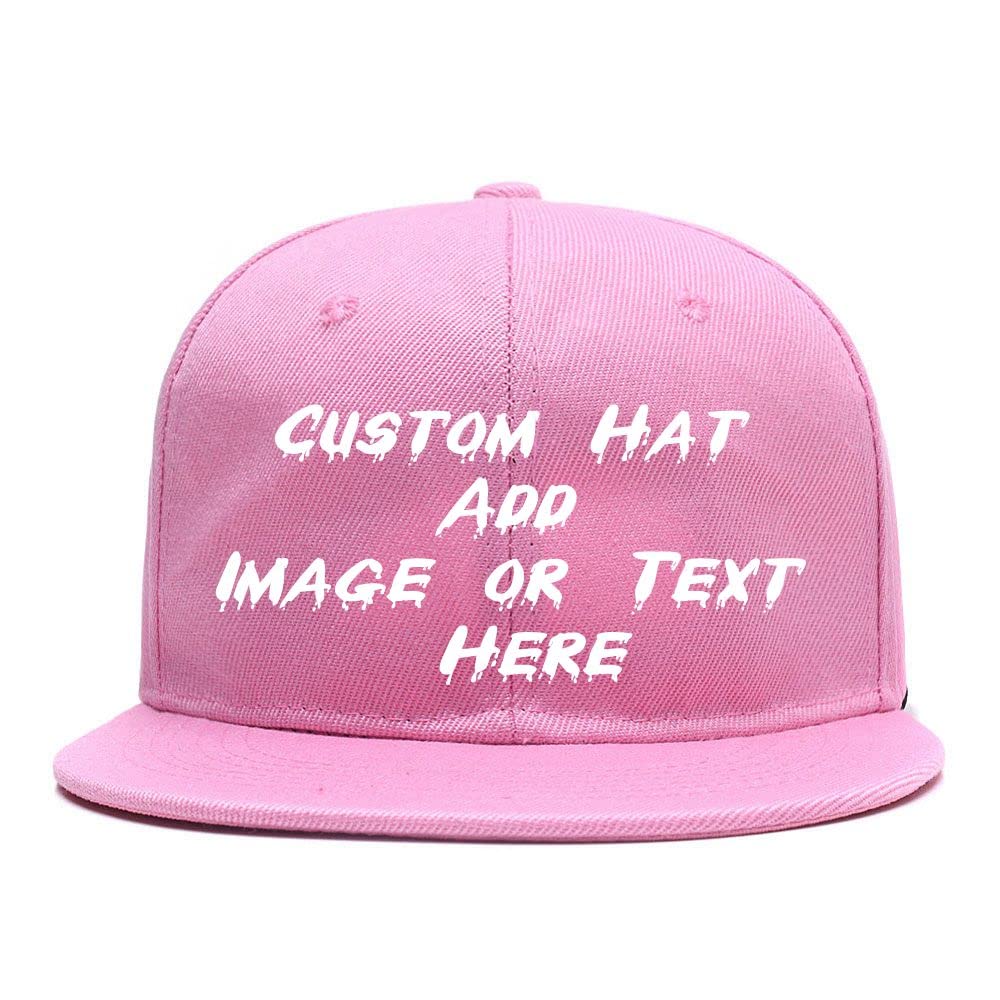Custom Snapback Cap with Your Image or Text, Flat-Brimmed Hat, Personalized Pop Rock Cap, Popular Adjustable Plain Flat Peak Baseball Cap for Friend Birthday Presents Pink