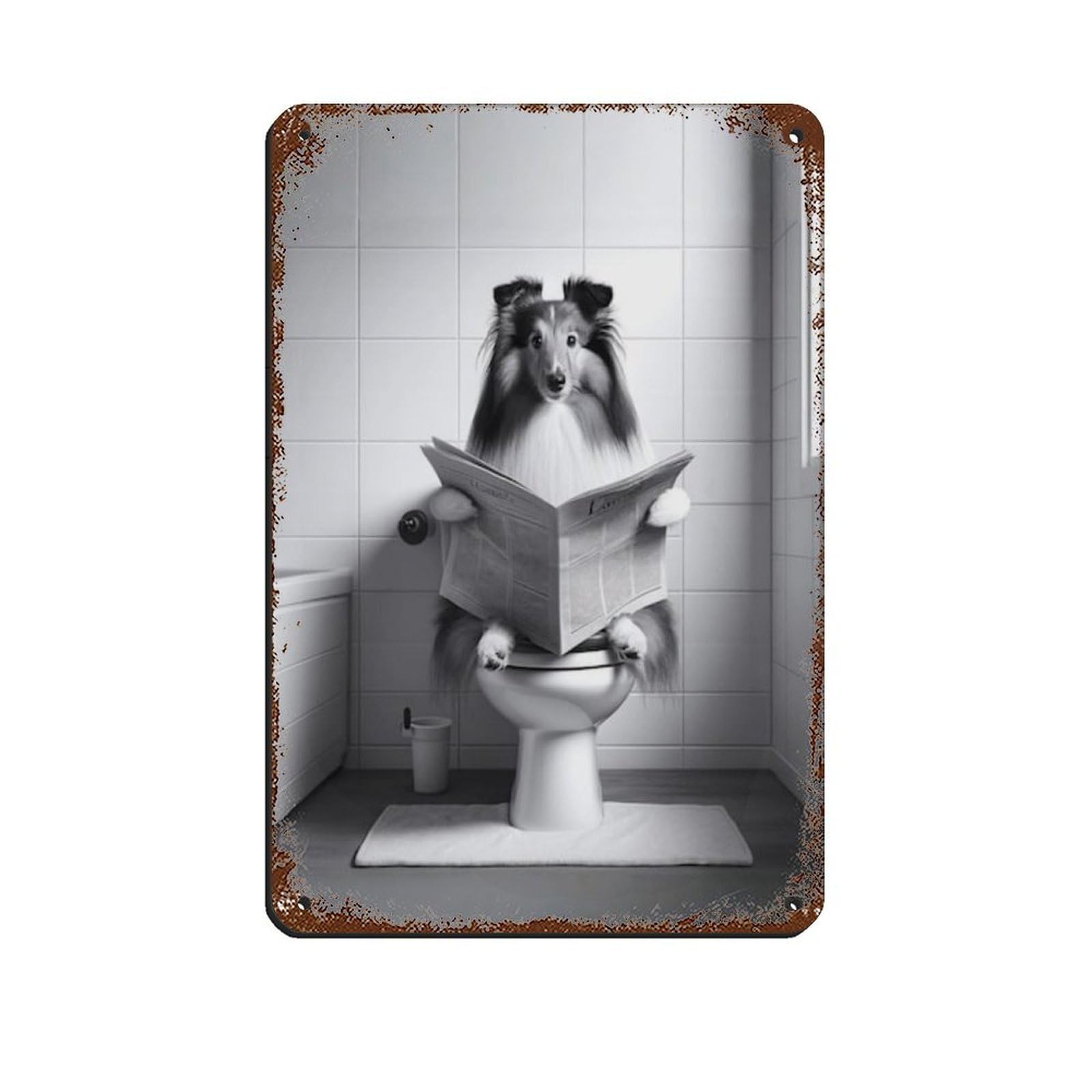 Shetland Sheepdog,Bathroom Art Poster Tin Sign Vintage Metal Pub Club Cafe Bar Home Wall Art Decoration Poster Retro 8x12inch(20x30cm)