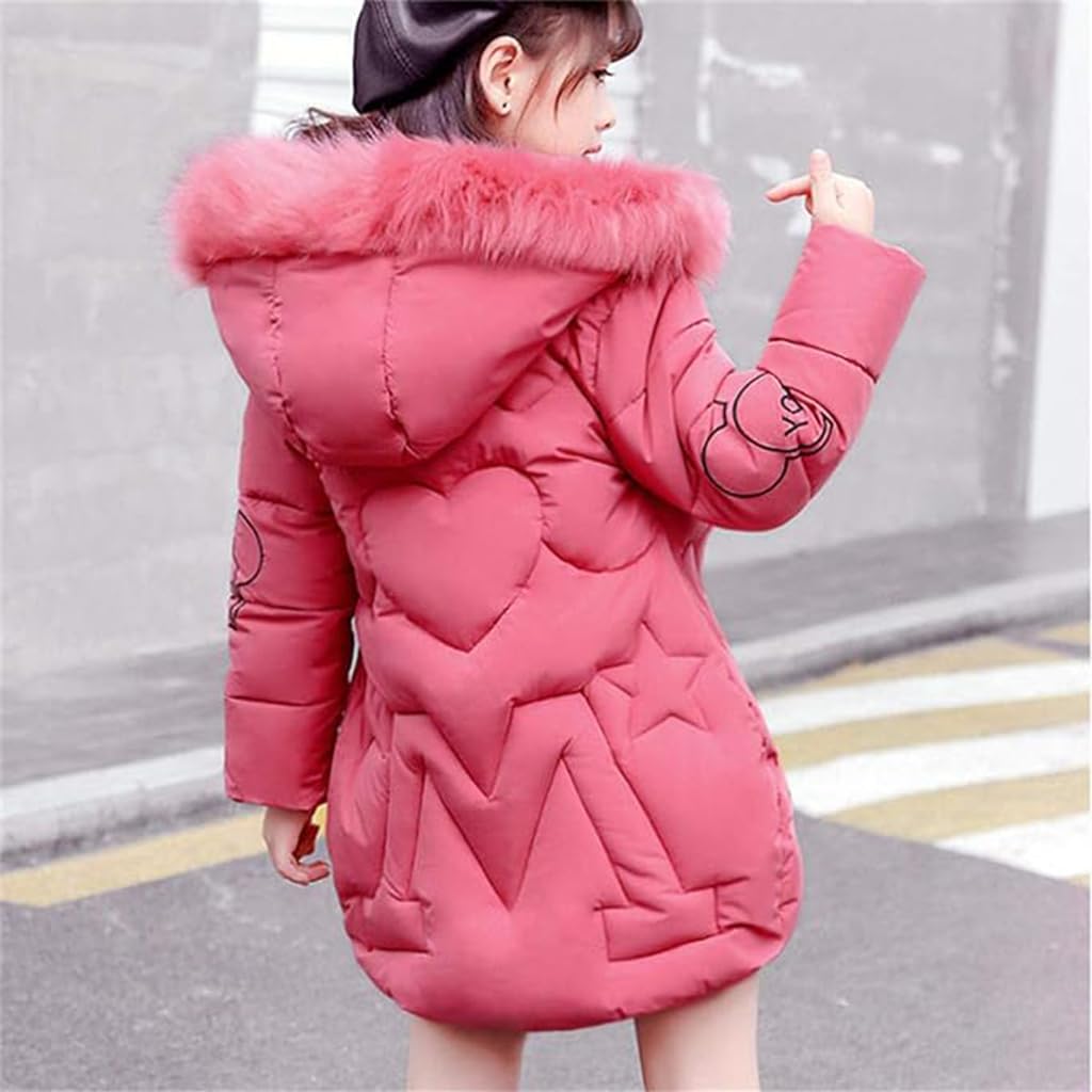 linboo Manteau Fille Doudoune Chaud Veste Hiver Blouson Enfant à Capuche Fourrure mi Long Parka Epaisse Vêtements de Ski