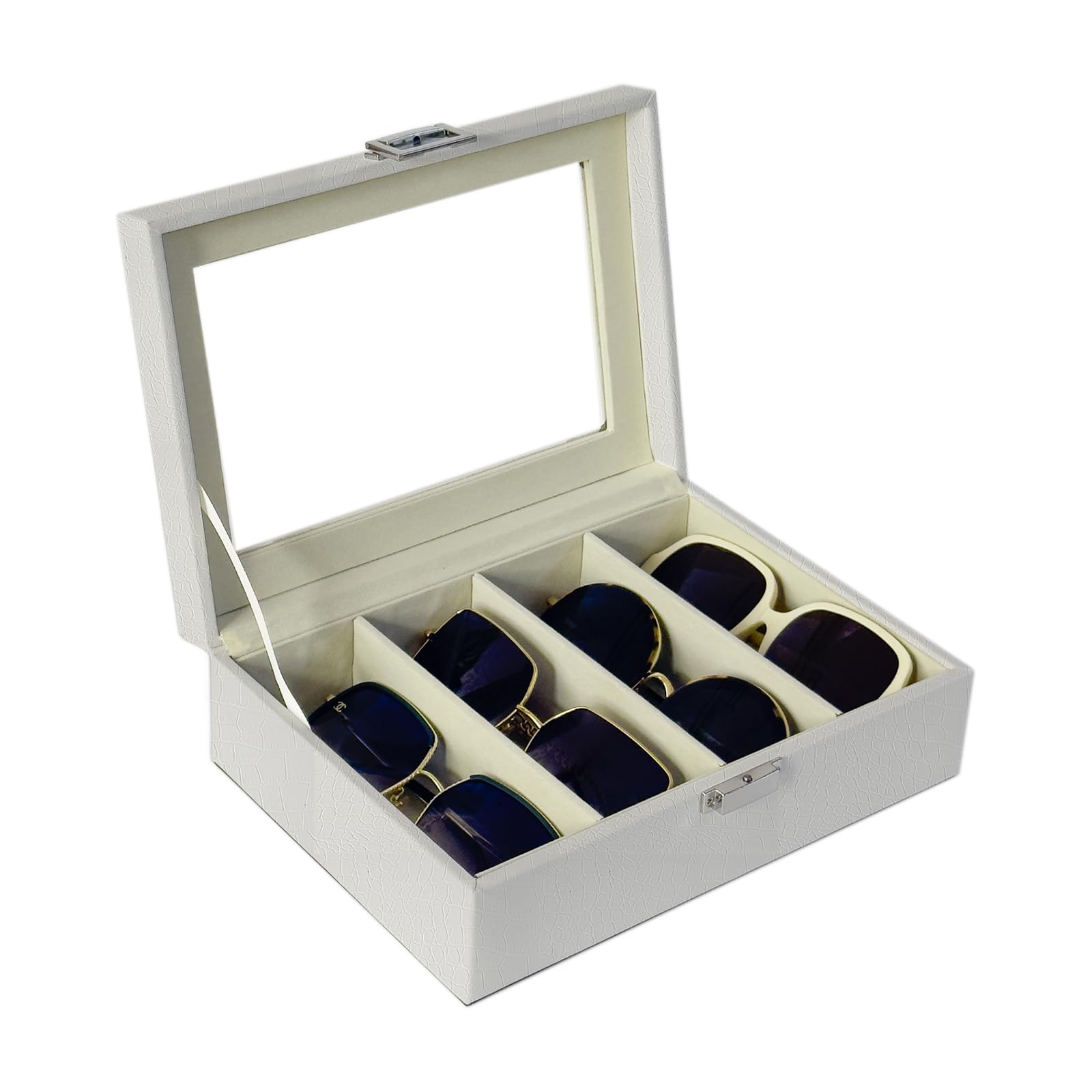 UnionPlus 4-Slots Sunglasses Case Organizer, Eyeglass Glasses Display Holder Collector, Multiple Sunglasses Storage Case, Croco White