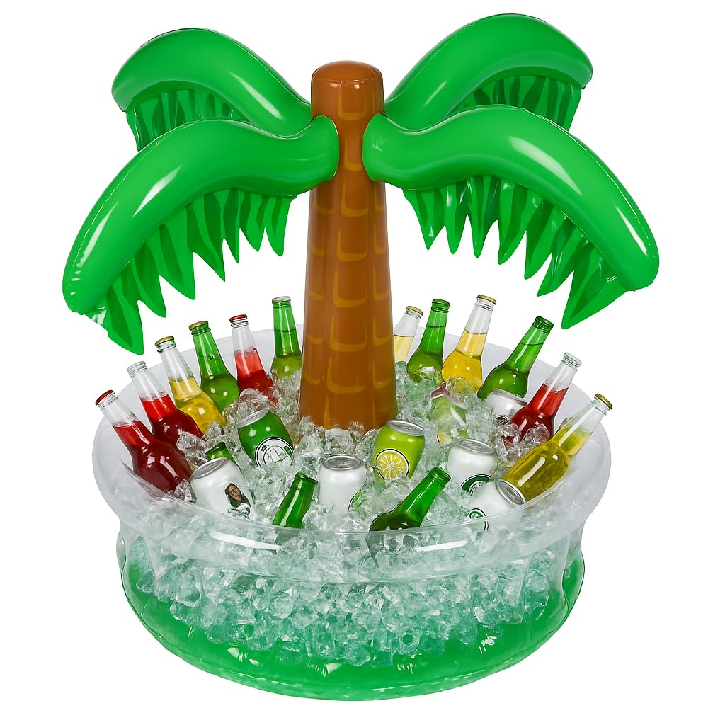 Playbees Inflatable Palm Tree Cooler 28" - Blow Up Palm Tree Party Cooler, Luau Hawaiian Tropical Beach Theme, Summer Swimming Pool Party Decorations - Outdoor Party Supplies - Kids Adults Birthday