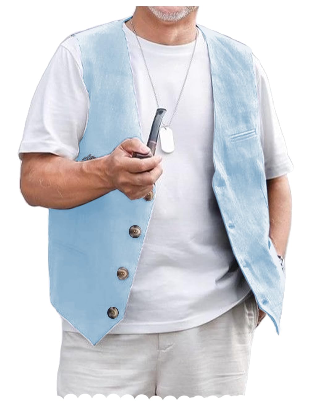 Gilet in lino da uomo, estivo, vintage, retrò, vestibilità regolare