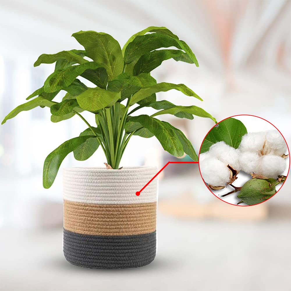 YDQUANI Woven Cotton Rope Plant Basket for Flower Pot Indoor Planters 25 x 25 cm Jute Foldable Storage Basket Organizer Modern Decor Household Laundry Basket - Image 3