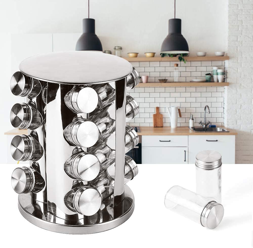Carrusel De 16 Especias Con Soporte Y Base Giratorios, Dispensador De Especias, Acero Inoxidable