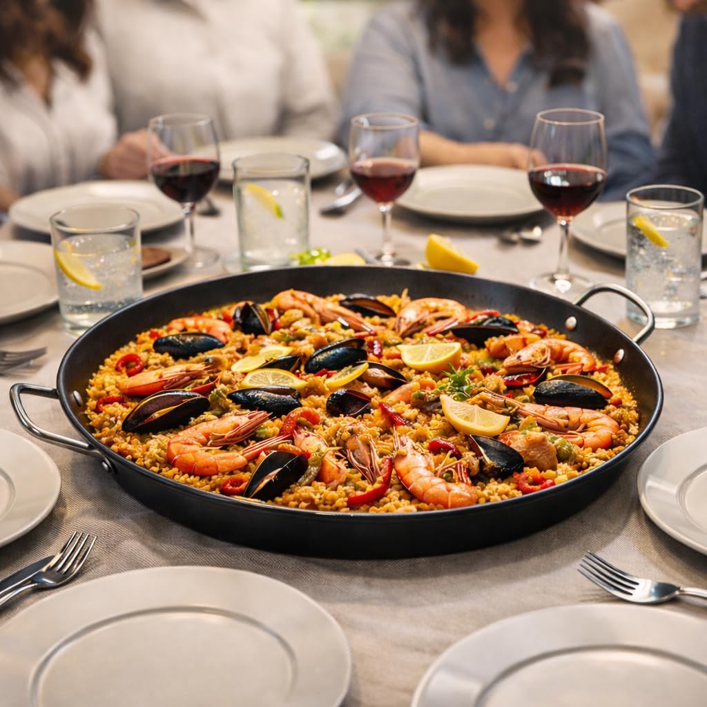 Paellera para 10 Personas 18" / 45 cm Paella Pan, Large Carbon Steel Spanish Style Pan for 8–10 Servings, Family Dinners & Small Parties on Stove, Oven or Grill