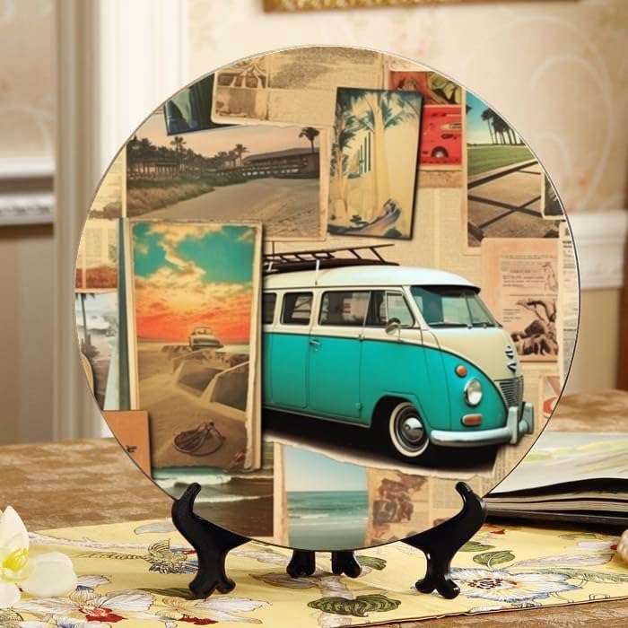 Surfing 10-inch Ceramic Plate for Wall Display or Tabletop, with Stand & Hook DP-64477095