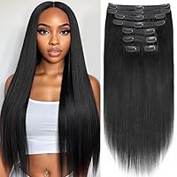 Vista 20 de Extensiones de Cabello con Clip Recto de Cabello Humano Real 8 Piezas Cabello Humano Remy con Clip para Mujeres, Cabello Humano Suave Natural, 120g