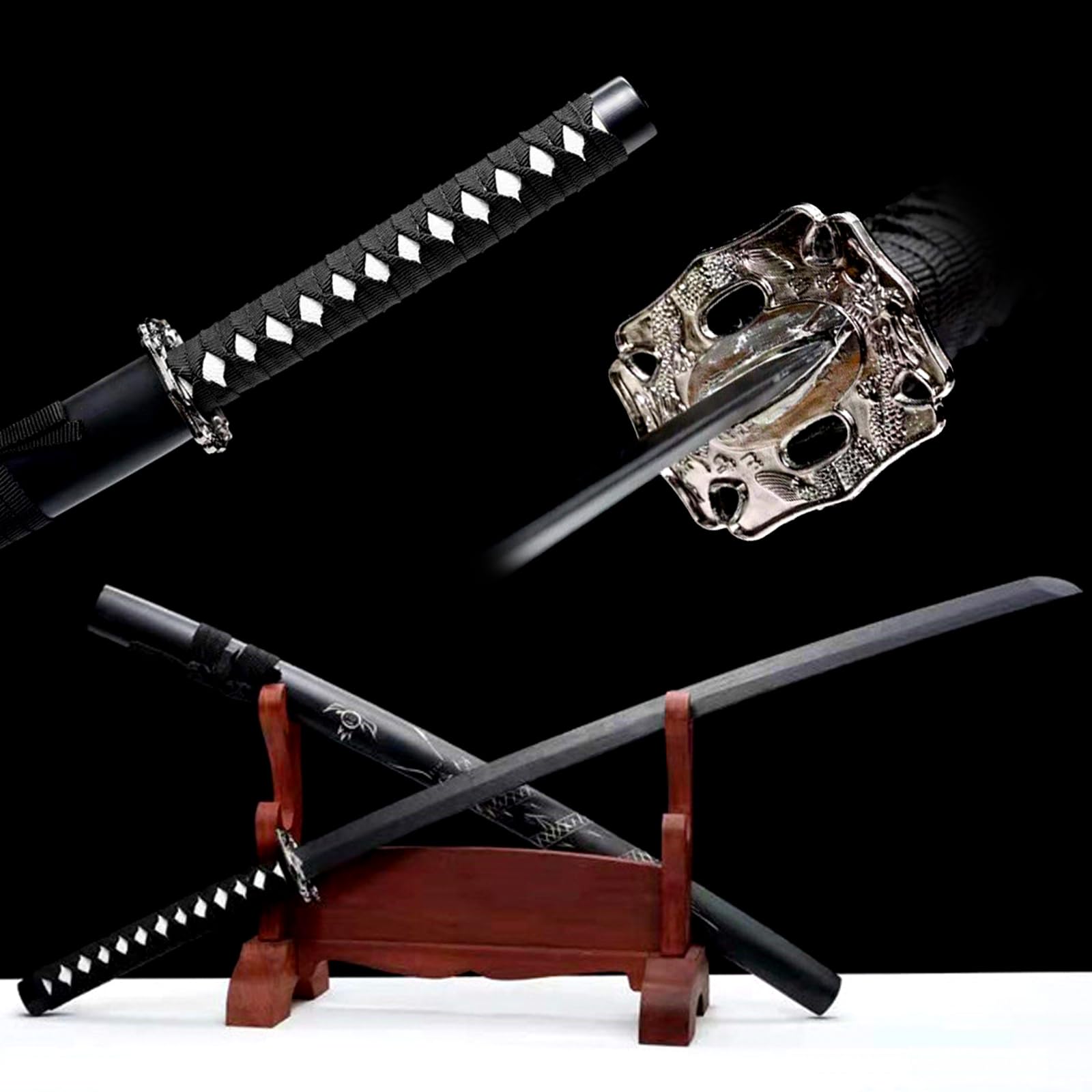 104 cm,handgefertigtes Bokken,schwarzes Holz-Katana,Samurai-Schwert aus Holz. Als Geschenk,für Kendo-Training,Cosplay oder als Requisite.