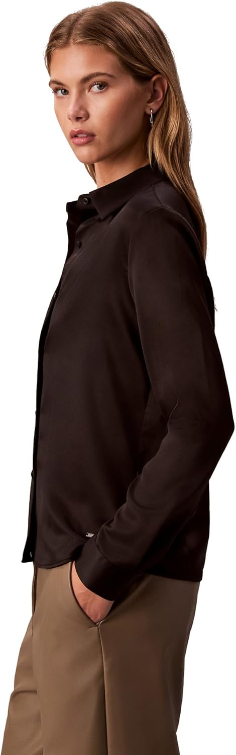 Calvin Klein Womens Satin Button-Down Shirt - Image 4
