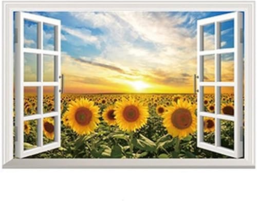 Pegatina de Pared Vinilo 3d Fake Windows sol de girasol papel casa extraíble de pared calcomanía para salón o recámara PVC Murales de imagen de arte