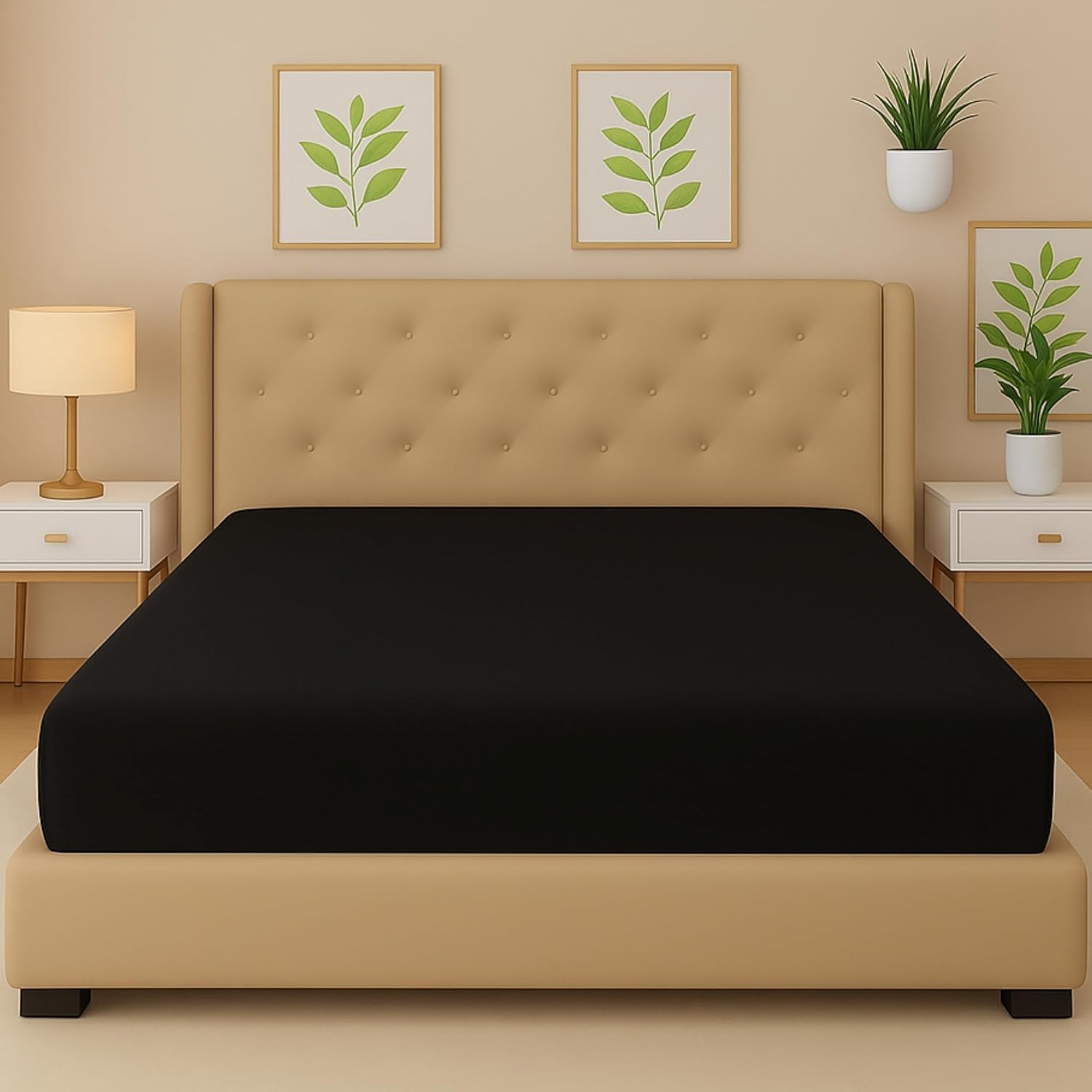Night Zone Flannelette Fitted Sheets 100% Brushed Cotton 25 cm Deep Fitted Bed Sheet (Black, King)