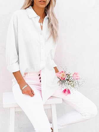 siliteelon Women's Button Down Shirt Cotton Oxford Long Sleeve Blouse
