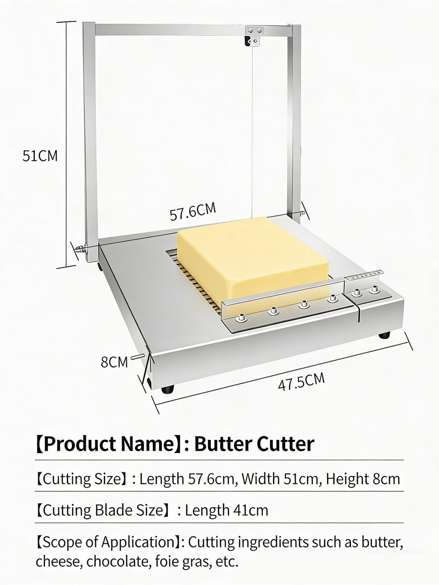 Käsehobel aus Edelstahl mit Schneiddraht, robuster Schneider und Brett für gleichmäßige Schnitte, leicht zu reinigen, ideal für Blockkäse, Wurst und Butter
