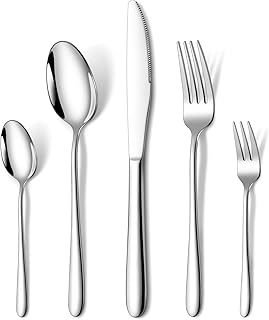 HONKKU Besteck Set, 30 Teilig Edelstahl Besteckset für 6 Personen, Essbesteck Set mit Abendessen Messer, Gabeln und Löffeln für Zuhause/Restaurant/Party/Bankett, Rostfrei Spülmaschinenfest