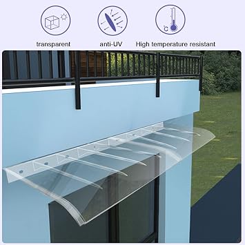 Transparent Front Door Canopy Outdoor Awning,Door Canopy Awning Shelter,Window Rain Cover,Garden Patio Porch Awning,Polycarbonate Cover for Garages,Balconies,Restaurants (40x190cm/16 x75)
