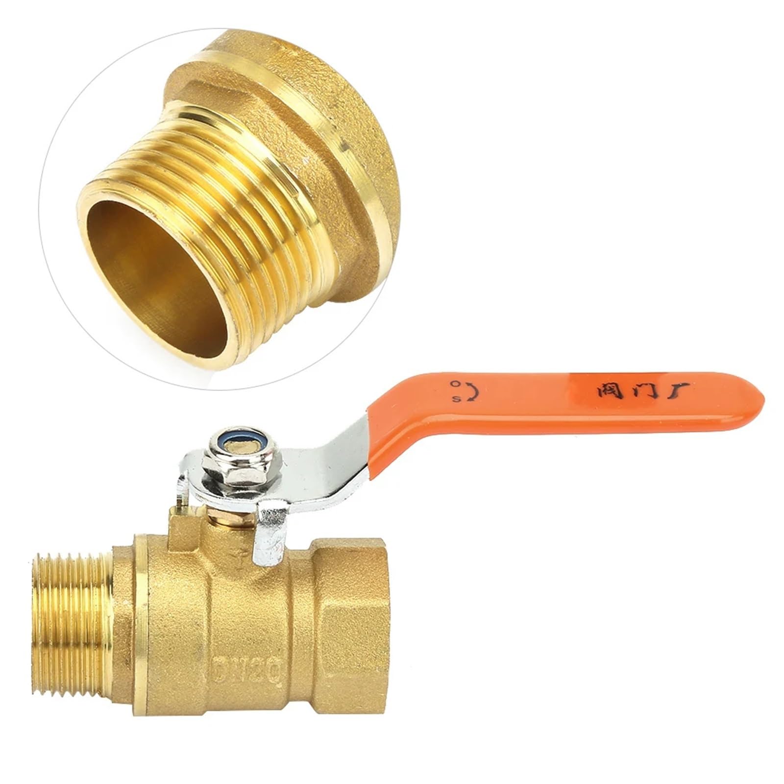 Válvula de bola de latón, rosca macho y hembra de 3/4" BSPT DN20