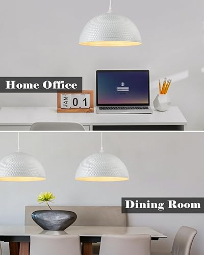 Miniatura 9 de Paquete de 2 lámparas colgantes blancas, lámpara colgante industrial grande de 16 pulgadas, iluminación colgante de cocina de granja, luces