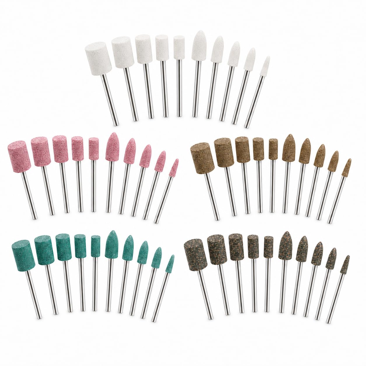 50 pièces mèches de polissage montées meulage polissage meules, outils de meulage laine/sésame/caoutchouc/peau de vache ensemble d'accessoires pour outils rotatifs tige de 3 mm