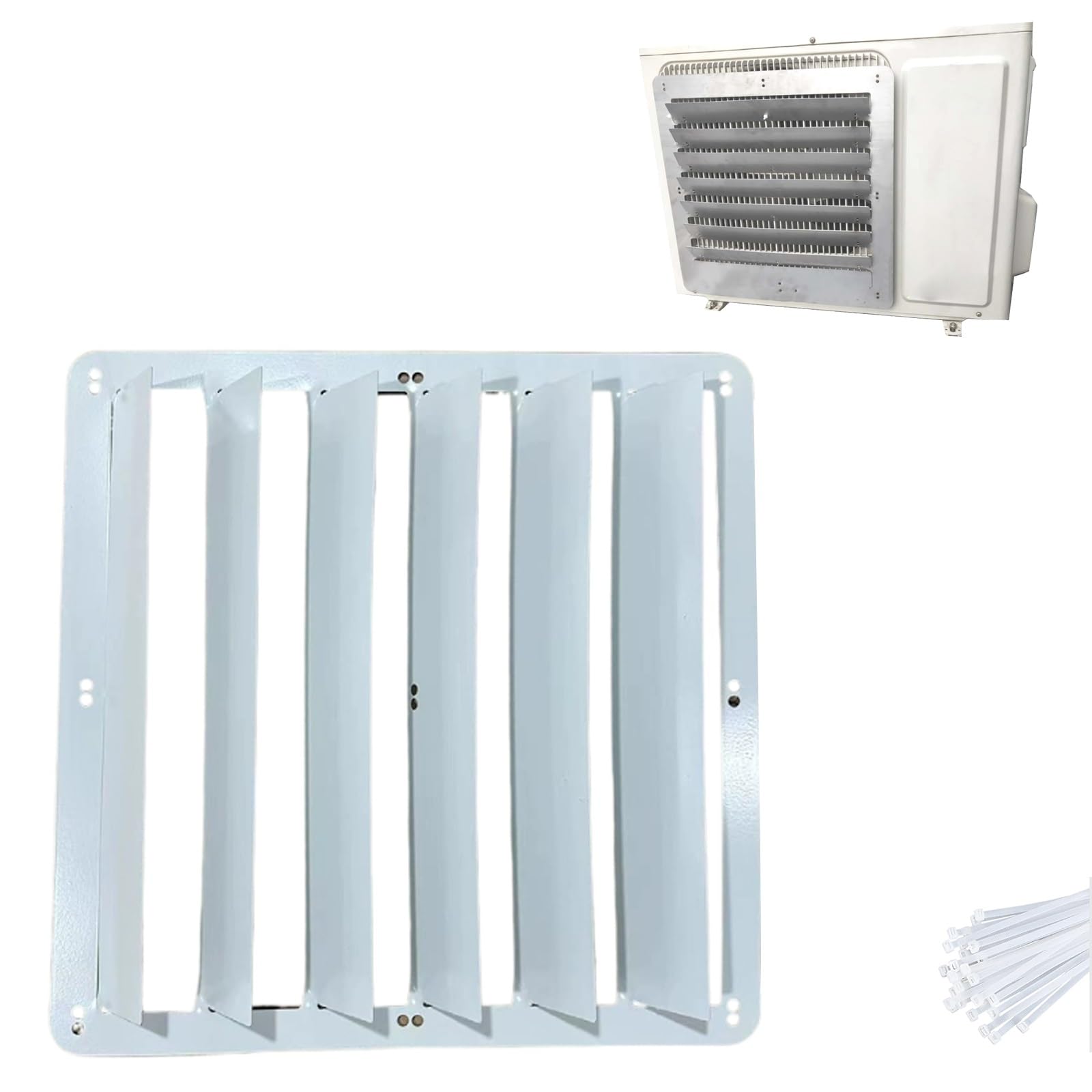QYMYOZ External Air Conditioner Cover, Rectangular Galvanized AC Deflector Grill with Anti-Direct Flow, 48x48cm (19x19in) - Weatherproof Protection for Units