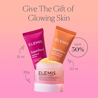 ELEMIS Way to glow kit, 3 Piece travel set ($70 Value) | Travel set with travel-size Rose Cleansing Balm, Glow Priming Moisturizer, and Midnight Facial to nourish and illuminate.