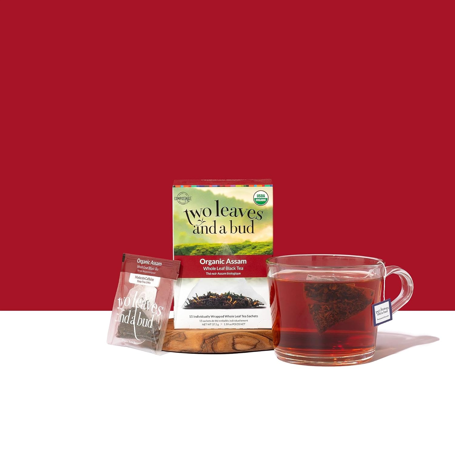 Two Leaves and a Bud Organic Assam Black Tea Bags, Whole Leaf Caffeinated Black Tea in Pyramid Sachets, 15 Count (Pack of 2) image 2
