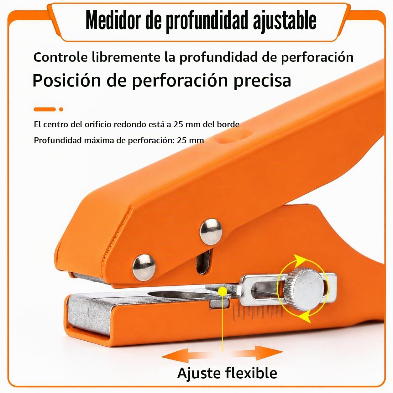 Alicate Perforador, Perforadora de un Solo Agujero 10 mm, Alicates para Perforar Papier, con Escala Ajustable para Encolar Cantos, Tarjetas de Crédito, PVC, Película Rígida, Chapa Fina
