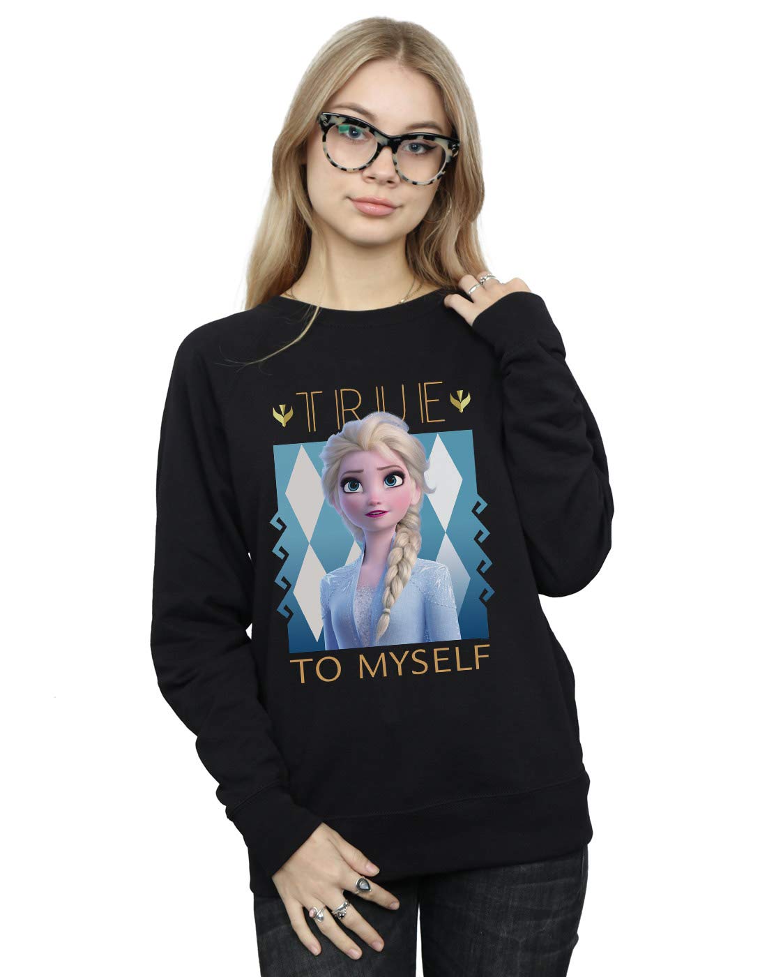 Disney Women's Black Frozen 2 Elsa True To Myself Sweatshirt In | Size: Large
