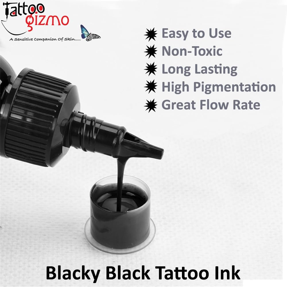 Skin- Ink 1oz Blacky Black Professional Pigment for Outlining, Shading, & Blending Tattoo Ink 1