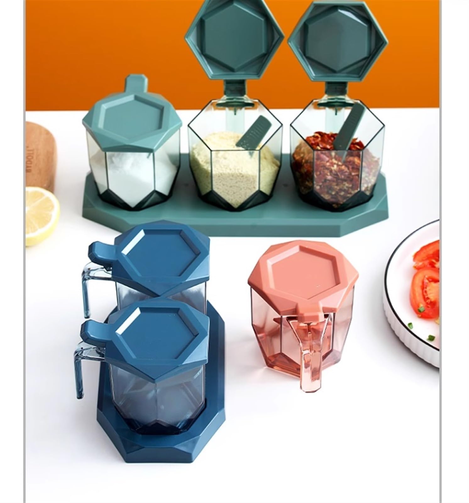 Gewürze Aufbewahrung Gewürzglas-Set, Salz- Und Pfefferstreuer, Gewürzglas, Salzstreuer Mit Löffel, Transparent Für Die Küche Gewurzglaeser Gewürzglas(Pink,3Pieces)