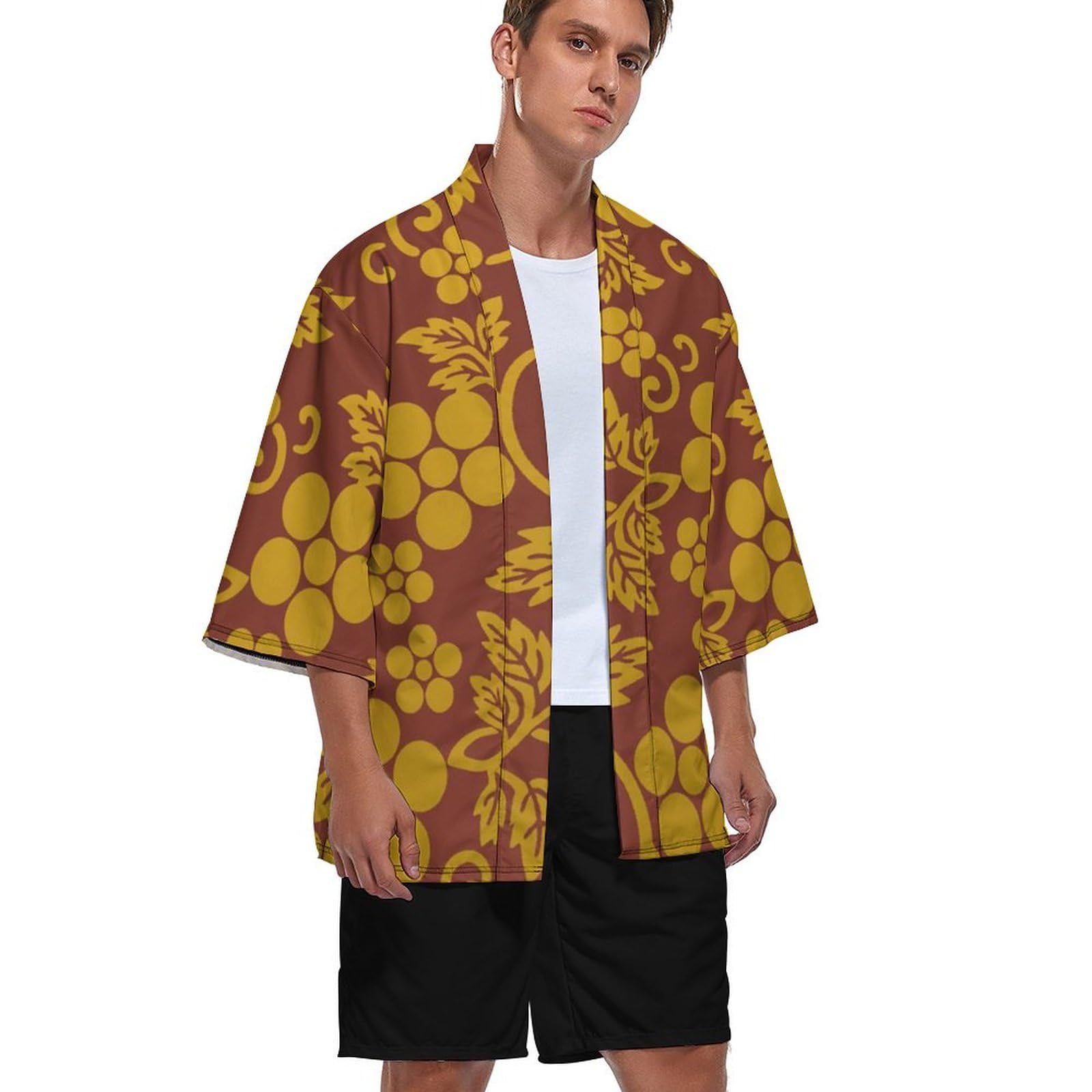 Amazon.co.jp: 夏服 花柄 葉 総柄 エスニック柄 着物カーディガン 