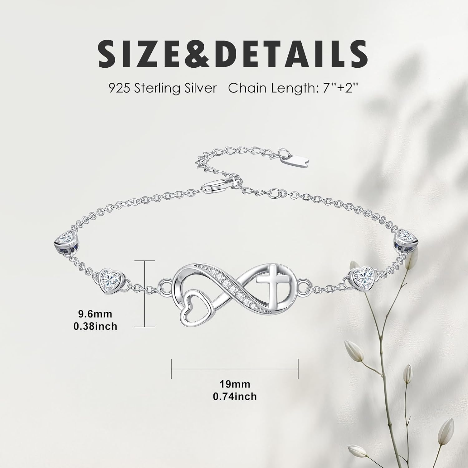 Birthstone Bracelets for Women 925 Sterling Silver Link Birthstone Bracelet Charm Adjustable Birth Stone Jewelry Gifts for Her(with Infinity Cross Heart) - Image 4