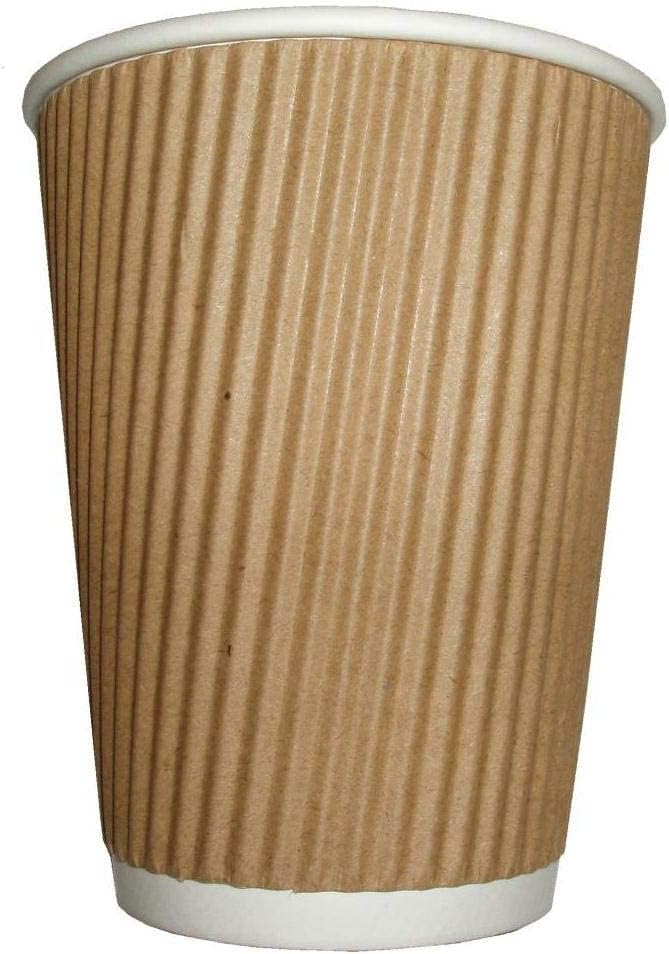 Zuvo 100 x Kraft 12 Ounce Ripple 3 Ply Disposable Insulated Paper Cups for Tea Coffee Cappuccino Hot Drinks