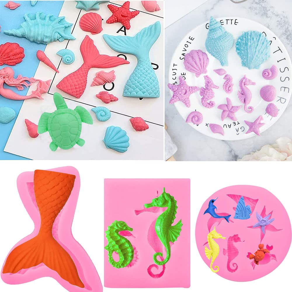 6 Moules En Silicone Sirène Et Animaux Marins - Pour Bonbons, Chocolats, Glaçons, Pâtisserie Créative