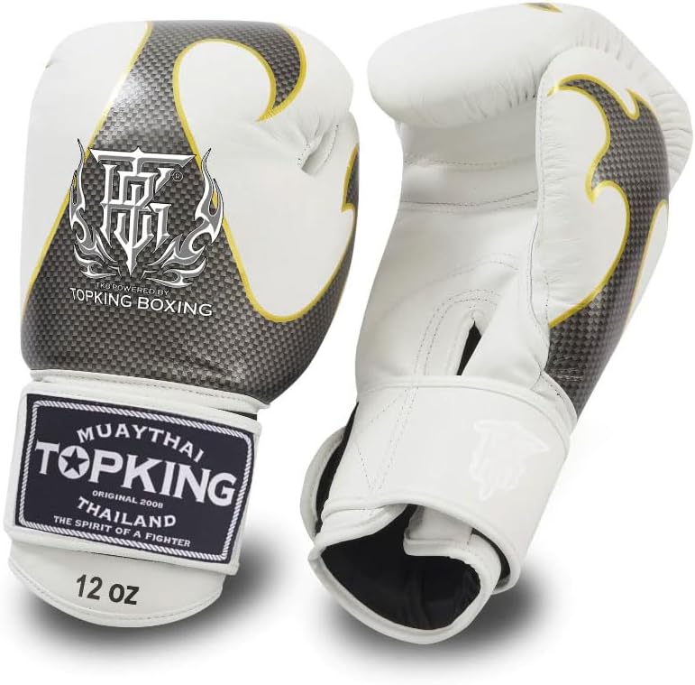 Top King Boxing Muay Thai Training Gloves (Empower - White, 16 oz)